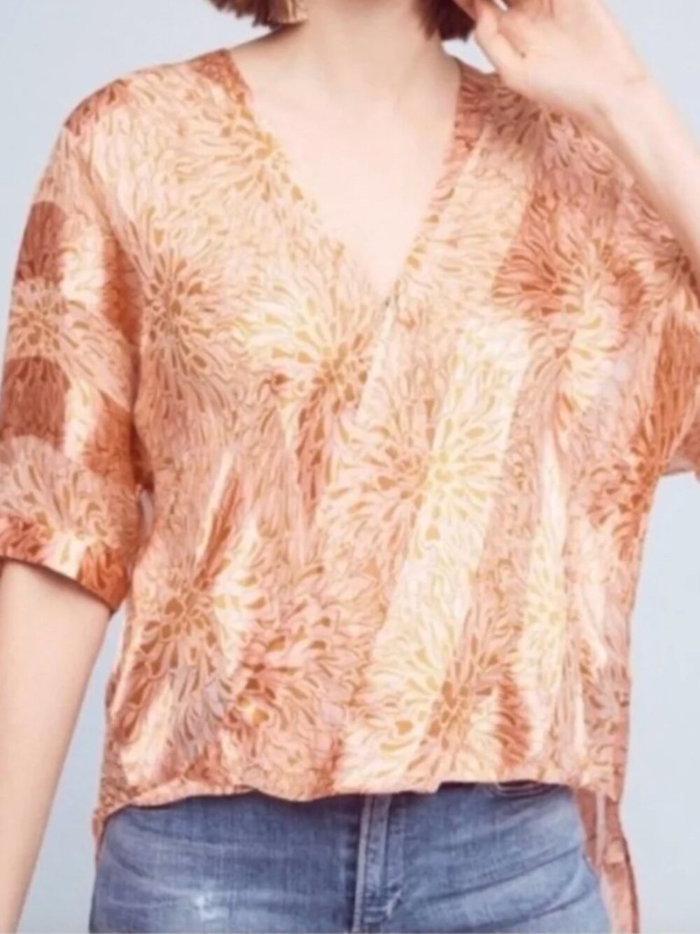 Anthropologie Floreat Silk Blend Front Wrap Sheer Blouse